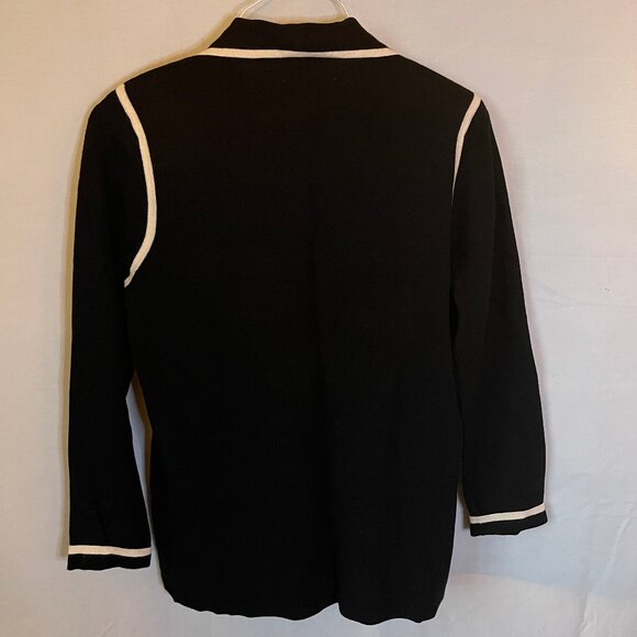 KATE HILL - Black with White Trim - Long Sleeve Button Blazer - Women Medium - Picture 2 of 3